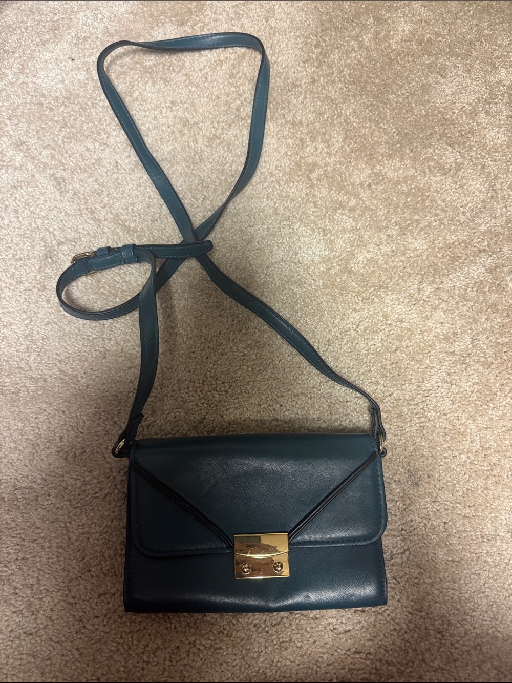 Classic Teal Leather Crossbody Bag with Gold Hardware